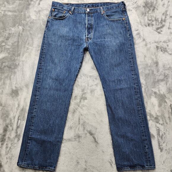 Vintage Levi's 501 Jeans Mens W40 L30.5* Blue Distressed Button Fly Straight Leg - Picture 1 of 14